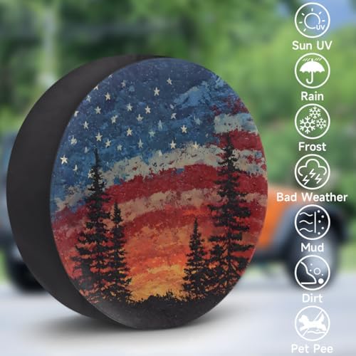 Spare Tire Cover Forest Camping American Flag Wheel Covers Protectors - Image 3