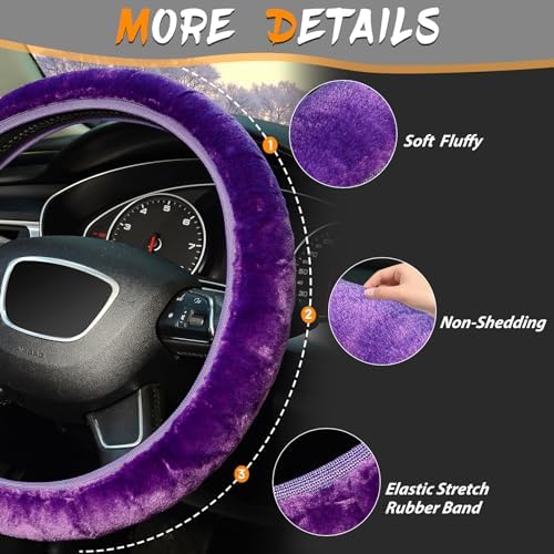 KAFEEK Purple Fuzzy Steering Wheel Cover - Image 5