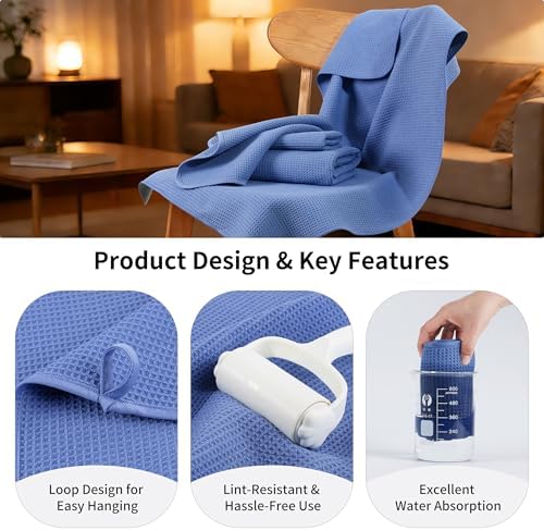 MICROFI Waffle Weave Bath Towel Set, Microfiber, 4 Pieces, Quick Dry, - Image 5