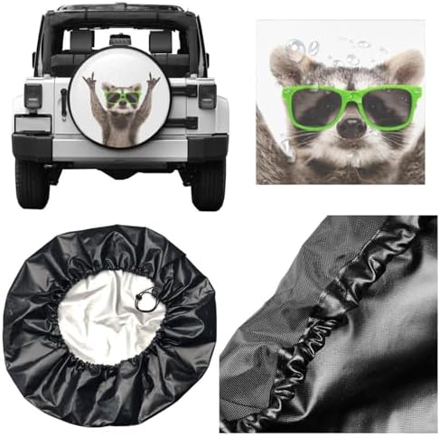 Funny Raccoon in Green Sunglasses Spare Tire Cover Cute Animal Tire Wheel - Image 5