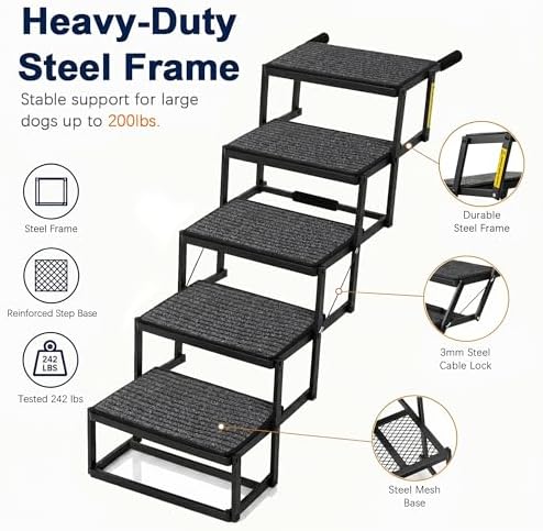 5-Step Heavy Duty Dog Stairs for Large Dogs, Truck Tailgate, 23-28.5 in - Image 5