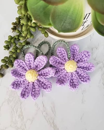 Crochet Daisy Car Accessories for Women Cute Rear View Mirror Hanging Charm - Image 2