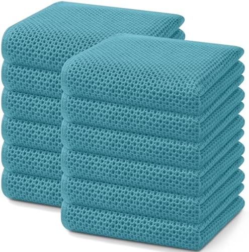Homaxy 100% Cotton Waffle Weave Kitchen Dish Towels 12-Pack, Lake Blue by Homaxy