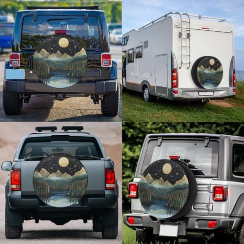 Spare Tire Cover for RV Trailer, Mountains Moon Nature Waterproof Sun Leather - Image 6