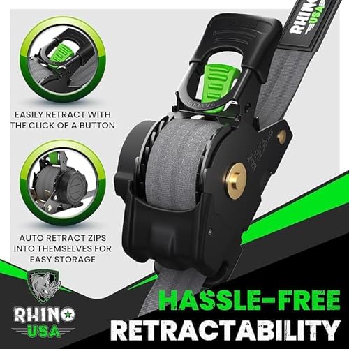 Rhino USA Retractable Ratchet Straps - 1in x 10ft - Image 3