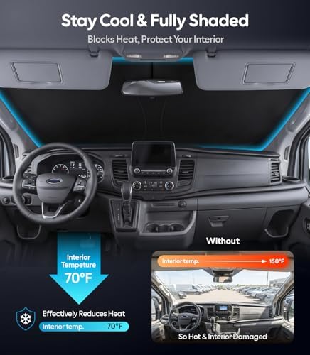 Wigoo for Ford Transit Windshield Sunshade, Custom Fit, Keeps Interior Cool - Image 2