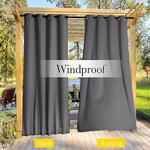 NICETOWN 2 Panels Outdoor Curtains Waterproof Bottom Fixed W46xL90 Grey - Image 6