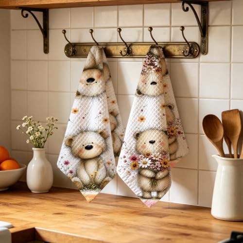 2 Pcs Cute Beer Kitchen Towels, Floral Soft Absorbent Hand Tea Towels - Image 4