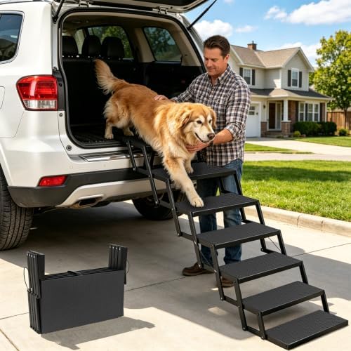 Foldable Dog Stairs for Car, HisFox Portable Dog Steps for Dogs, 7 Steps by Unknown