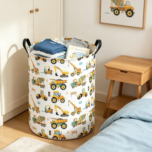 Round Laundry Basket Collapsible Storage Hamper Organizer Engineering Car - Image 5