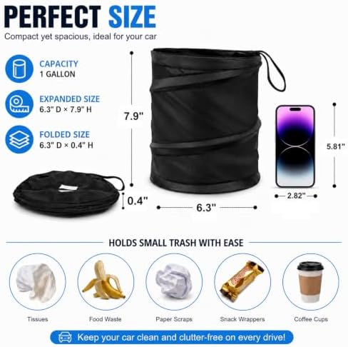 Car Trash Can, 2 Packs Mini Collapsible Pop-up Compact Garbage Can - Image 5