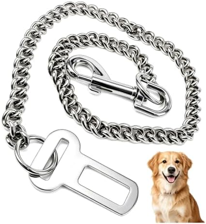 Dog Seat Belt for Car, Metal Chain Dog Car Leash Adjustable Safety Tether by Unknown