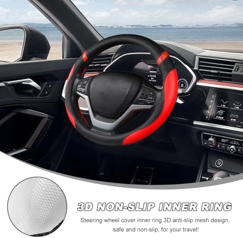 Car Steering Wheel Cover, 15 Inch Premium Leather Breathable Non-Slip Wheels - Image 4