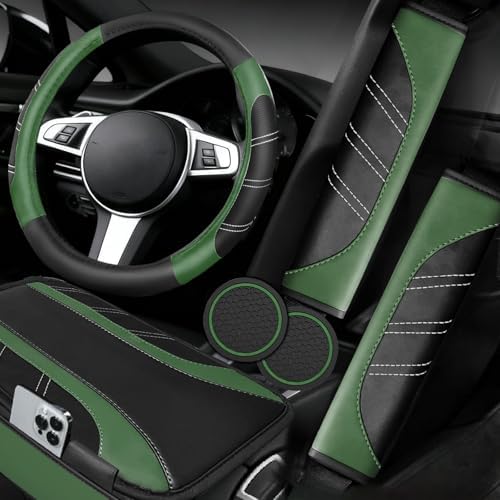 NBTEPEM 6 Pcs Green Steering Wheel Cover Set, Sport Microfiber Leather Steering by NBTEPEM