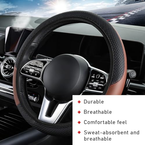 povtii Car Steering Wheel Cover, 15 Inch Leather Breathable Auto Steering Wheel - Image 4