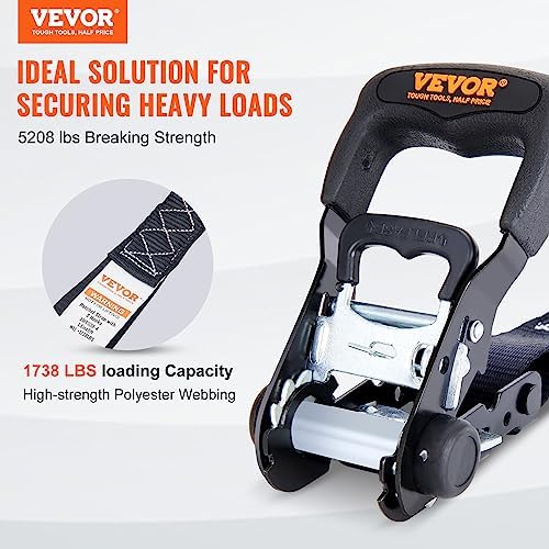 VEVOR Ratchet Tie Down Straps, 5208lbs Break Strength, 1.6" x 8' Heavy Duty - Image 2
