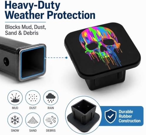 Hitch Cover Receiver Tube Hitch Plug Rainbow Skull, Tool-Free Install Tow Hitch - Image 6