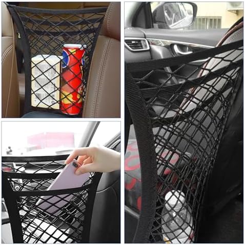 3-Layer Car Mesh Organizer, Stretchable Storage Netting Pouch Seat Back Cargo - Image 6