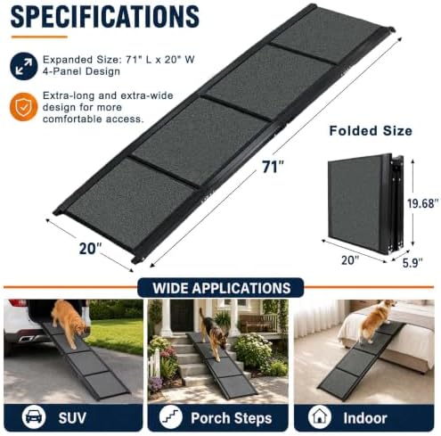 Dog Ramp for Car, 71 x 20 in Folding Pet Ramp for Large Dogs, 250 lbs - Image 2