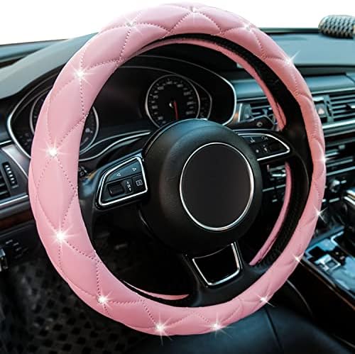 Pink Steering Wheel Cover, Diamond Leather Bling Steering Wheel Cover, by Xizopucy