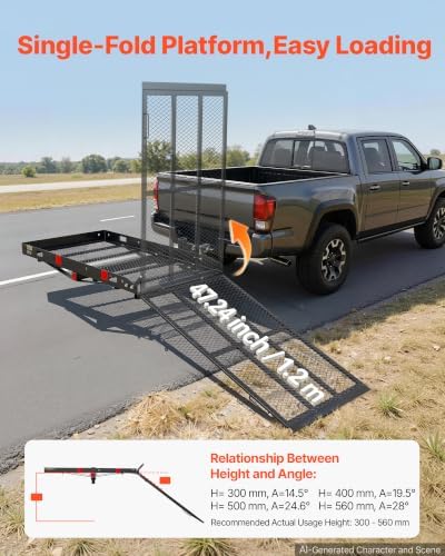 VEVOR Hitch Mount Wheelchair Carrier Height Adjustable, 500LBS Steel Mobility - Image 3