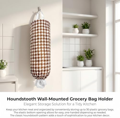 Plastic Bag Holder, Wall Mount Grocery Bag Dispenser, Yarn-dyed Houndstooth - Image 5