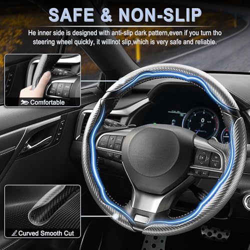 Amiss 3pcs Carbon Fiber Anti-Skid Steering Wheel Cover, Waterproof & Segmented - Image 3