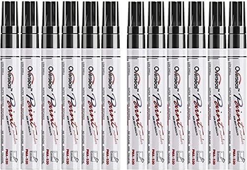 Overseas 12 Black Paint Pens Permanent Markers, Oil Based Paint Markers by Overseas