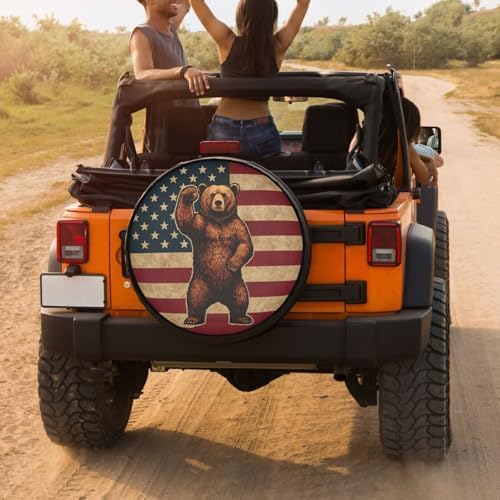 Brown Bear American Flag Spare Tire Cover Dust-Proof Wheel Tire Cover Fit - Image 4