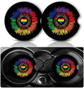 2Pcs Rainbow Sunflower Car Coasters, 2.75" Neoprene Cars Cup Holder Coaster by Databa
