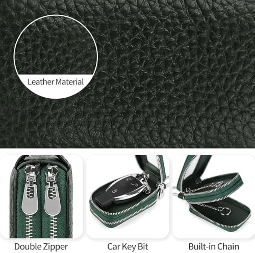 SENDEFN Car Key Fob Case Double Zipper Leather Smart Remote Keychain Protector - Image 5