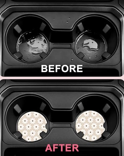 Swooflia Cute Girly Ceramic Car Coasters Beige Daisy Cup Holder Coasters - Image 4
