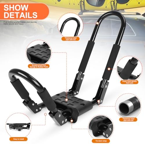 Folding Kayak Roof Rack 2 Pairs, Paddle Boards, Foldable Kayak Roof Carrier - Image 6