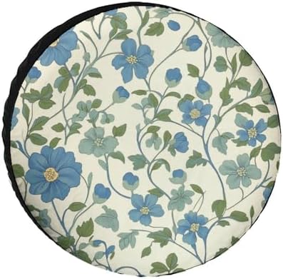 Heavy Duty Spare Tire Cover 16inch Blue Green Vintage Floral Spring Polyester by HighonHi