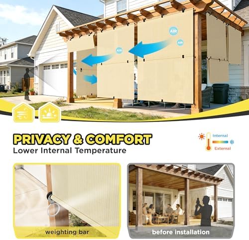 Outdoor Roller Shade 6'W x 9.5'H Cordless Shades Roll Up, Folding Exterior - Image 4