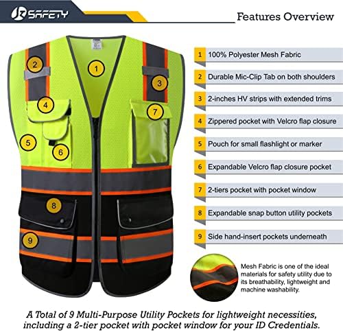 JKSafety Safety Vest for Men Women Reflective Hi Vis JK100 YBlack 2XL - Image 3