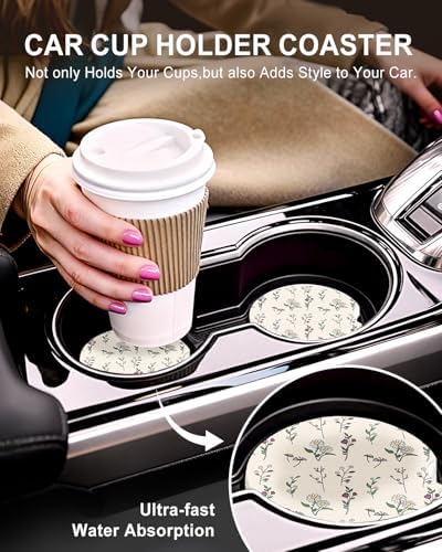 Swooflia Elegant Ceramic Car Coasters Cartoon Floral Cup Holder Coasters - Image 5