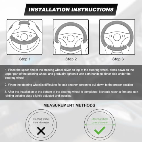 Car Steering Wheel Cover, 15 Inch Premium Leather Breathable Non-Slip Wheels - Image 3