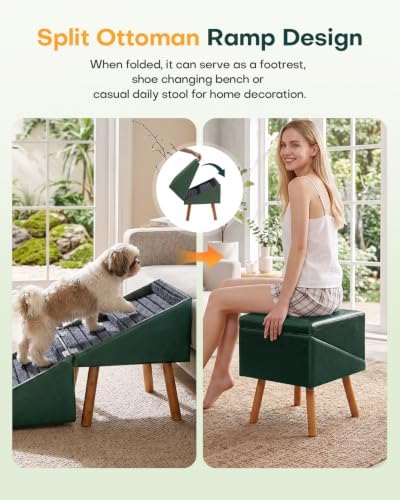 Dog Stairs for Small Dogs Faux Leather Foldable Pet Ramp and Ottoman - Image 2