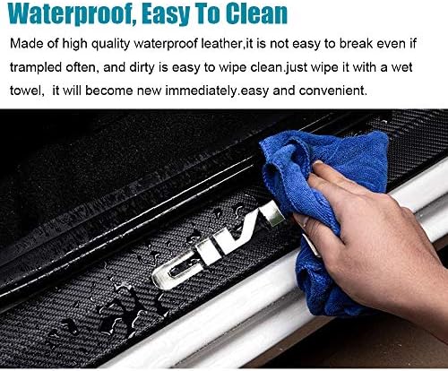 LEXLEY Carbon Fiber Style Leather Door Sill Protector, Scuff Plate Cover Guard - Image 4