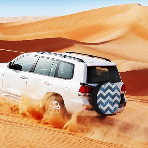Camper Spare Tire Cover Blue and White Chevron Waterproof Polyester Wheel - Image 3