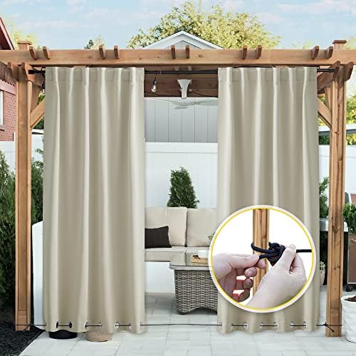 NICETOWN 2 Panels Outdoor Curtains Waterproof Fixed Bottom W52xL95 Beige - Image 2
