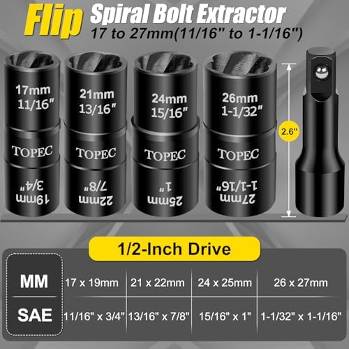 Topec Flip Lug Nut Removal Tool, 5 Piece Wheel Lock Removal Kit, 1/2" Drive Lug - Image 3