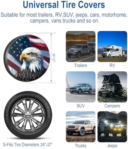 RV Spare Tire Cover 16in with American Eagle USA Flag Universal Fit - Image 3