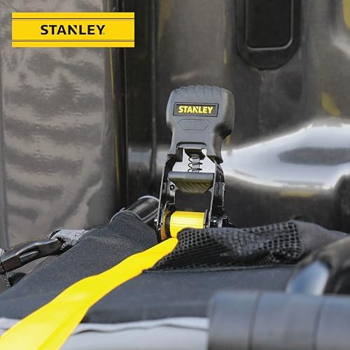STANLEY S10002 Black/Yellow 1" x 10' Ratchet Tie Down Straps - 500 lb Safe - Image 6