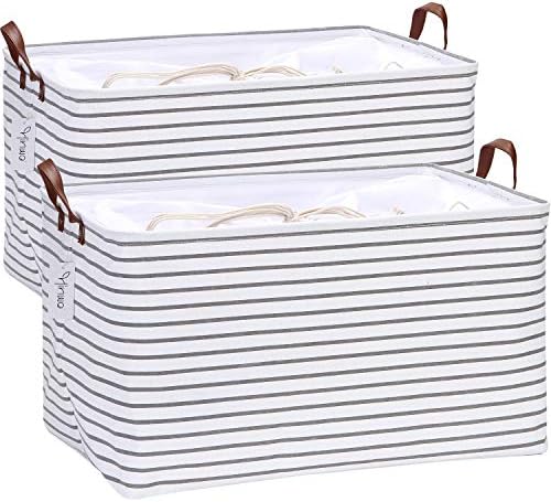 Hinwo 2-Pack Extra Large Canvas Fabric Storage Baskets by Hinwo