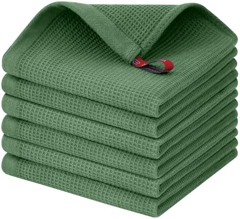 Homaxy 100% Cotton Waffle Weave Dish Cloths, 6 Pack, Grass Green by Homaxy