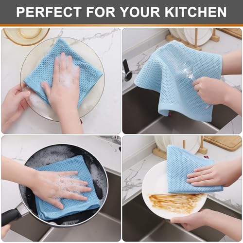 Kitinjoy 100% Cotton Waffle 8-Pack Kitchen Towels, Sky Blue - Image 4