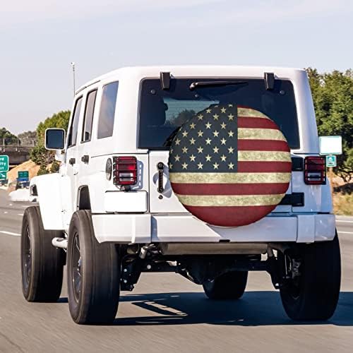 Retro American Flag Spare Tire Cover Dust-Proof Wheel Tire Cover Fit Trailer - Image 3