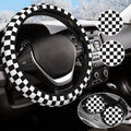 Black and White Checkered Steering Wheel Cover Rubber Anti-Slip 14.5-15 Inch by Olemier
